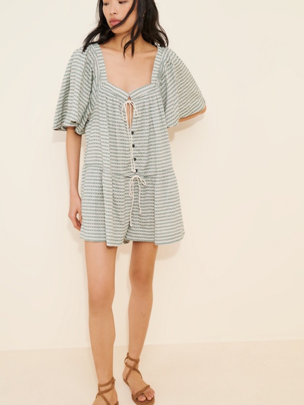 Free people county line plaid romper in green